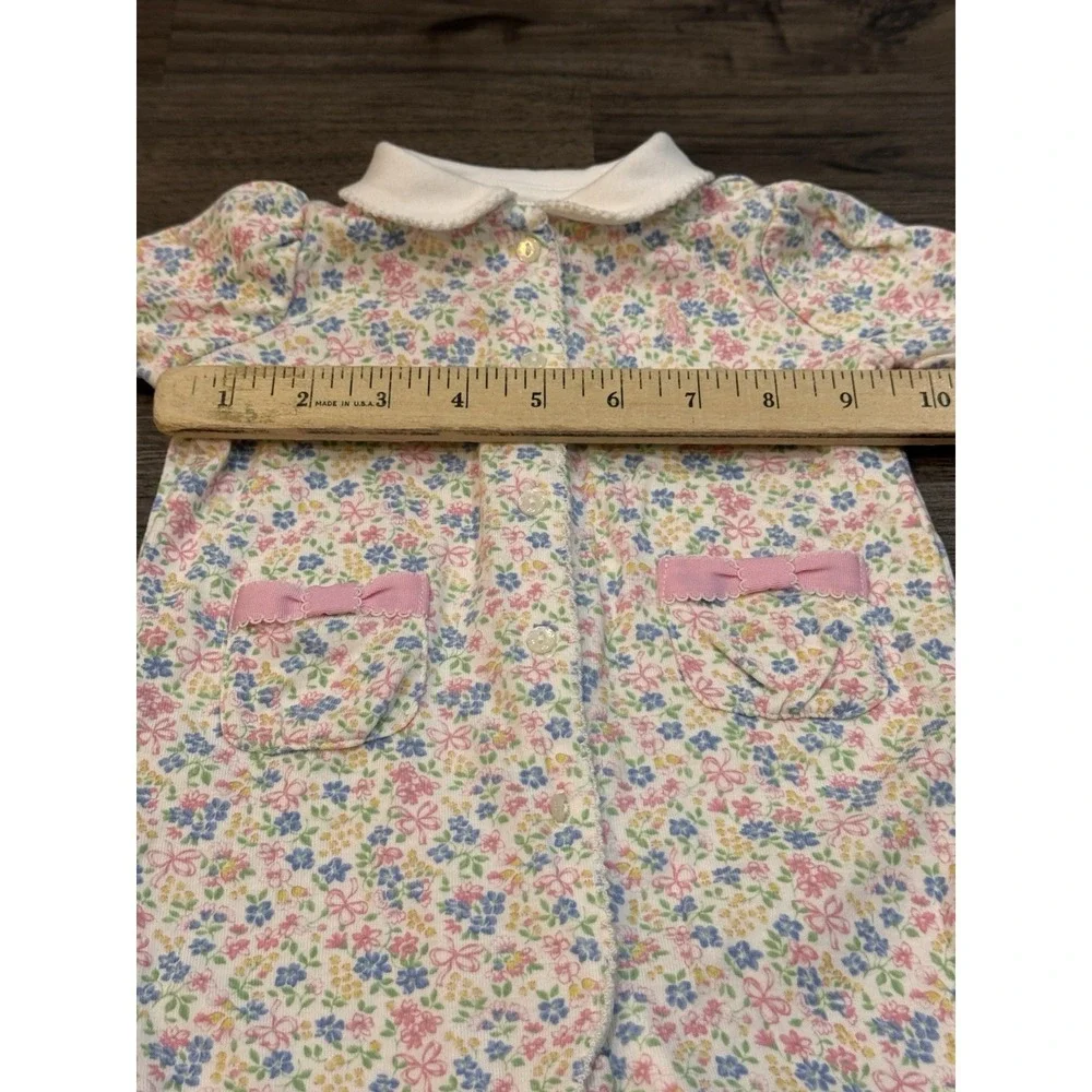 Ralph Lauren Romper 3M Pink Floral Peter Pan Classic Cottagecore Baby Girl Bows